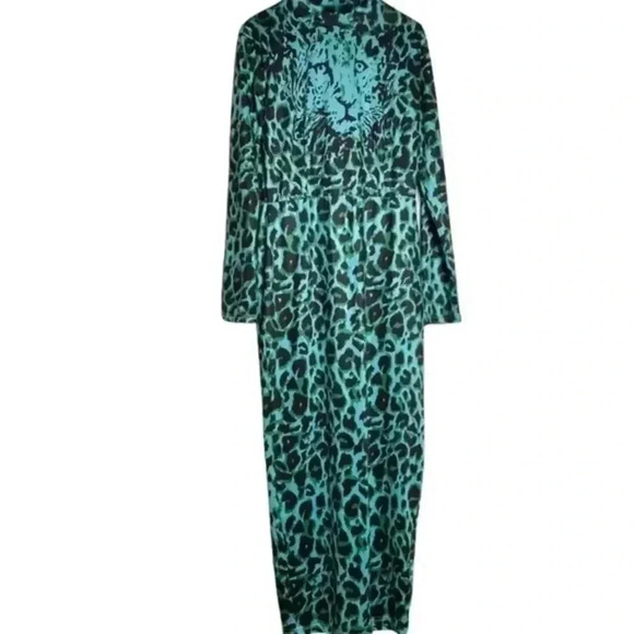 Women's Blue Animal Print Dress - Split - Long Sleeve Dress- Size Medium - Picture 11 of 11